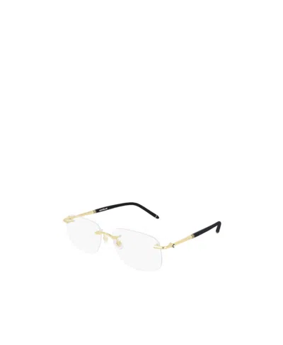 Montblanc Square Frame Glasses In 001 Gold Black Transparen