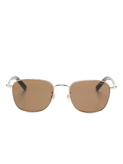 Montblanc Sonnenbrille Mit Eckigem Gestell In Braun