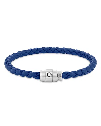 MONTBLANC STAINLESS STEEL AND LEATHER RING BRACELET