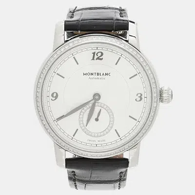Pre-owned Montblanc Star Legacy Mb118534 White Stainless Steel Diamond Alligator Leather Manual Winding Women's Wristwat