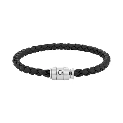 Montblanc Stainless Steel And Leather Ring Bracelet In Black