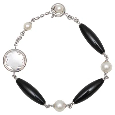 Pre-owned Montblanc Sterling Silver  Pearl & Bead Link Bracelet In Multiple