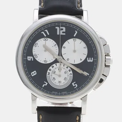 Pre-owned Montblanc Summit Xl 7060 Black Dial Stainless Steel Leather Men's Wristwatch 38 Mm