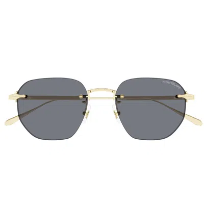 Montblanc Sunglasses Mb0405 S 001 Gold/light Gray Men In Transparent