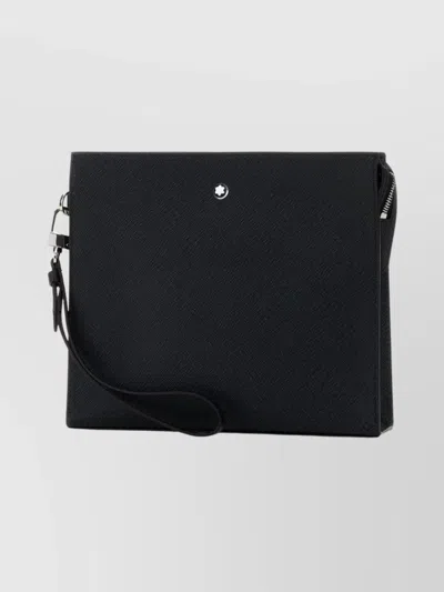 Montblanc Textured Clutch Bag Wrist Strap In Black