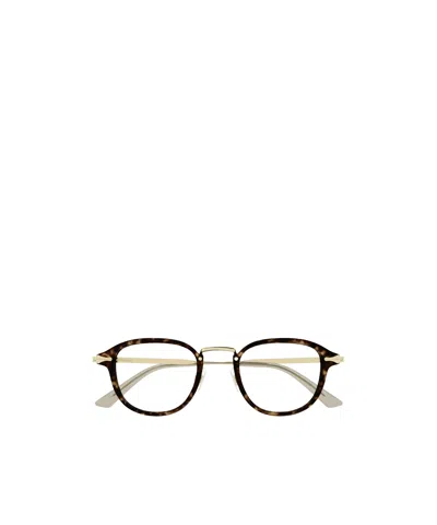 Montblanc Tortoiseshell-effect Round Glasses In Havana Gold Transparent