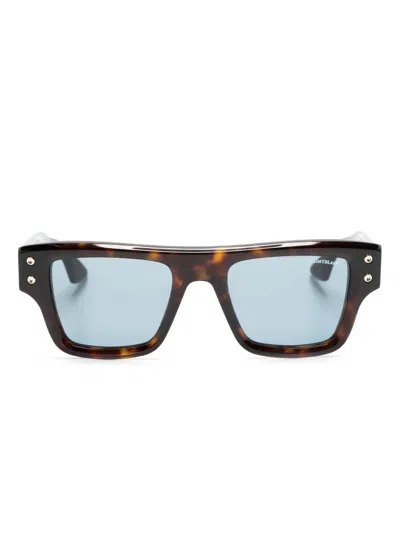 Montblanc Tortoiseshell-effect Square-frame Sunglasses In Brown