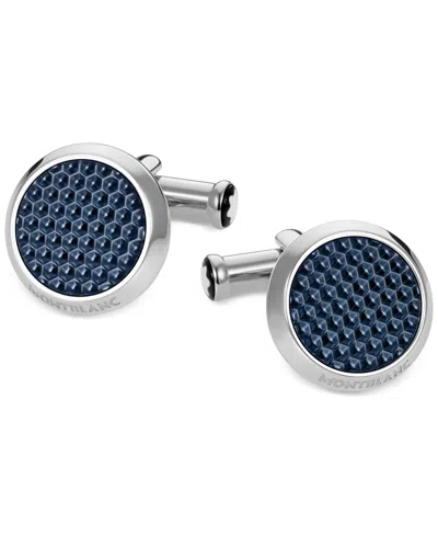 MONTBLANC UNISEX MEISTERSTUCK CLASSIC STAINLESS STEEL WITH BLUE LACQUER INLAY CUFF LINKS 112904
