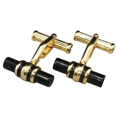 Pre-owned Montblanc Vintage  Meisterst�ck Black Onyx Bar Cufflinks Gold Tone 25.2mm 8.1g