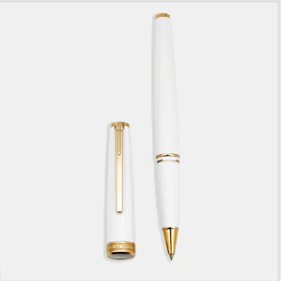 Pre-owned Montblanc White Precious Resin Gold Tone Rollerball Pen