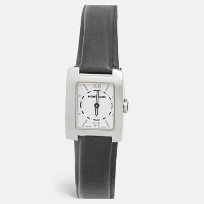 Pre-owned Montblanc White Stainless Steel Leather Profile 7047 Women's Wristwatch 23 Mm