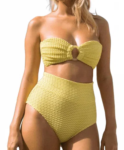 Montce Added Coverage High Rise Bikini Bottom In Yellow Crochet