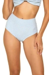 Montce Added Coverage High Waist Bikini Bottoms In Periwinkle Micro Gingham