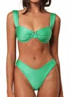 Montce Added Coverage Lulu Zig-zag Stitch Bikini Bottom In Emerald Shimmer In Green