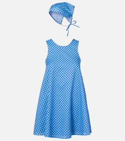 Montce Betsie Plaid Cotton Minidress And Scarf Set In Blue