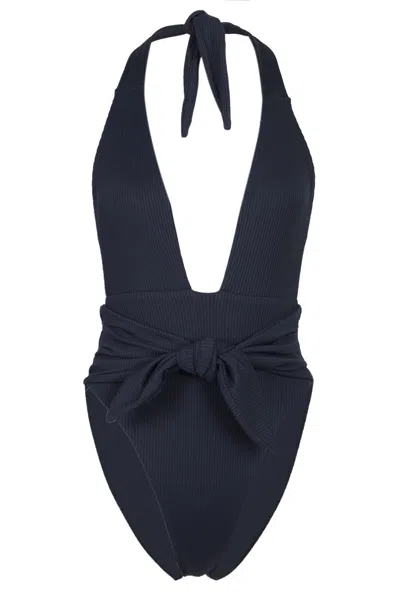 Montce Black Rib Tropez Tie-up One Piece In Blue