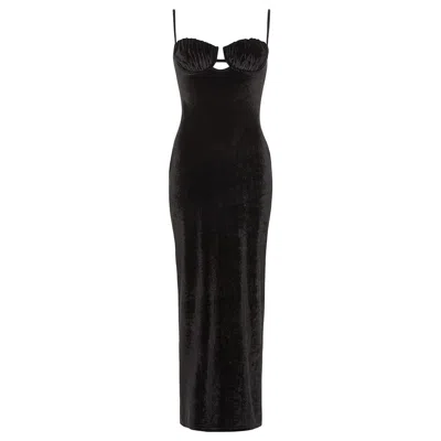 Montce Black Velvet Petal Long Slip Dress