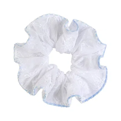 Montce Bows Lace Piped Scrunchie In White