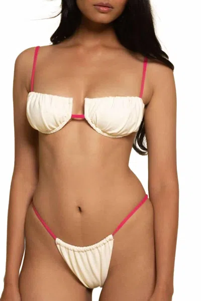Montce Brasil Bikini Bottom In Cream Raspberry Binded In White