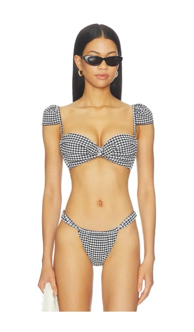 Montce Cabana Bikini Top In Black & White Gingham