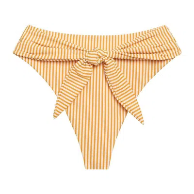 Montce Canary Stripe Paula Tie-up Bikini Bottom In Yellow