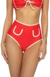 Montce Cherry Cream Polly High Waist Bikini Bottoms In Red