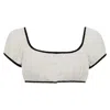 Montce Cream (black Binded) Terry Rib Bandita Bikini Top In White