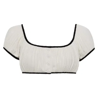 Montce Cream (black Binded) Terry Rib Bandita Bikini Top In White