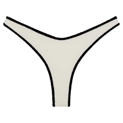 Montce Cream (black Binded) Terry Rib Thong Bikini Bottom In Multi