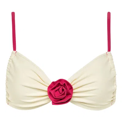Montce Cream Raspberry Binded Devin Rosa Bikini Top In Neutral