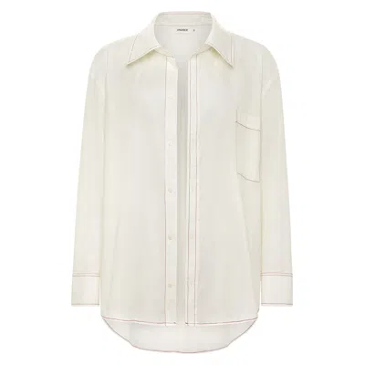 Montce Cream (raspberry Stitch) Boyfriend Button Down Shirt In White