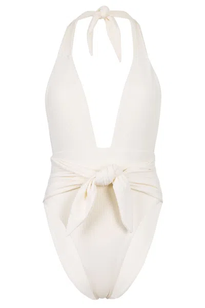 Montce Cream Rib Tropez Tie-up One Piece In White