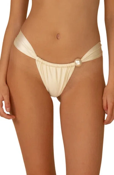 Montce Cream Silkie Sandra Faux Pearl Bikini Bottoms In Yellow