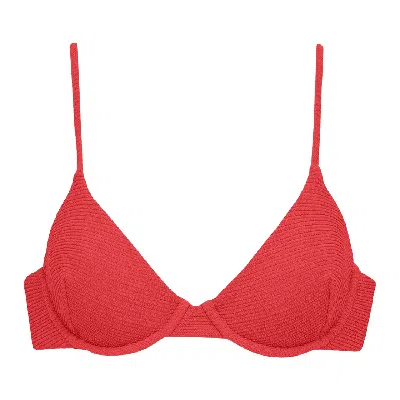 Montce Crimson Micro Scrunch Dainty Bikini Top In Red