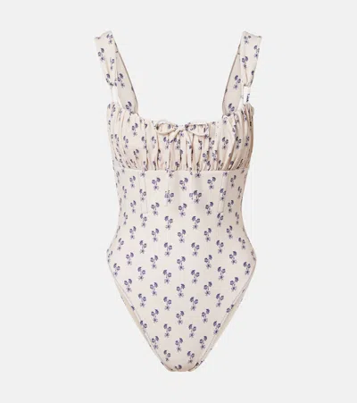 Montce Cynthia Floral Ruffled Swimsuit In Brown