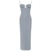MONTCE DARK DENIM PETAL LONG SLIP DRESS