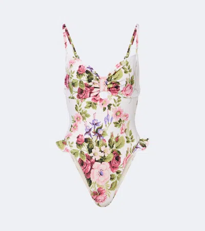 Montce Devin Floral Ruffled Swimsuit In Multi