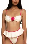 Montce Devin Rosa Bikini Top In Cream Raspberry Binded In White