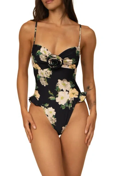 Montce Devin Rosa Ruffle One-piece Swimsuit In Black