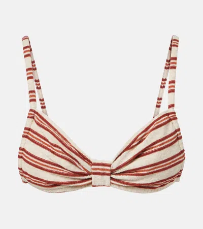 Montce Devin Striped Bikini Top In Brown