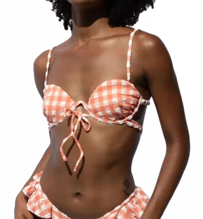 Montce Elany Tie-up Bikini Top In Shrimp Gingham In Pink
