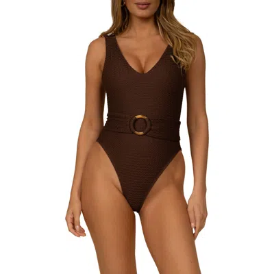 Montce Espresso Kim Jacquard One-piece Swimsuit In Brown