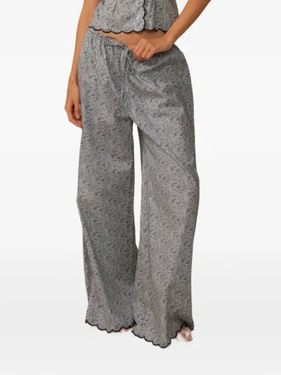 Montce Floral-print Scalloped Trousers In Gray