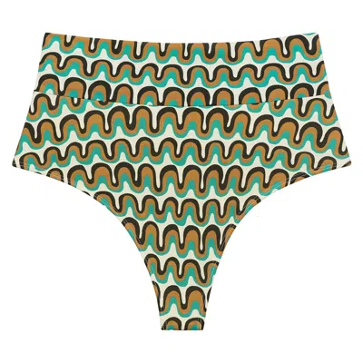 Montce Groovy Added Coverage High Rise Bikini Bottom In Green/black