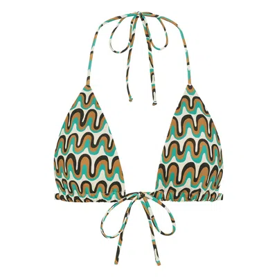 Montce Groovy Emma Triangle Bikini Top In Green/blue/brown