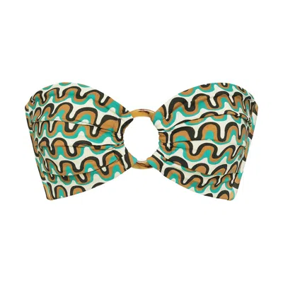 Montce Groovy Tori Ties Bandeau Bikini Top In Green/blue/brown