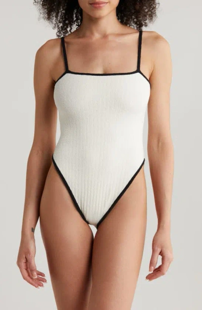Montce Jacelyn One-piece Swimsuit In Cream Terry Rib Black Binded