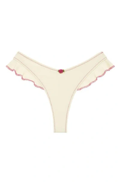 Montce Kelly Ruffle Bikini Bottoms In Cream Raspberry Binded