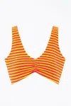 Montce Kim Ruched Variation Bikini Top In Neon Stripe In Multi