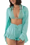 Montce Long Sleeve Button Down Shirt In Turquoise In Blue